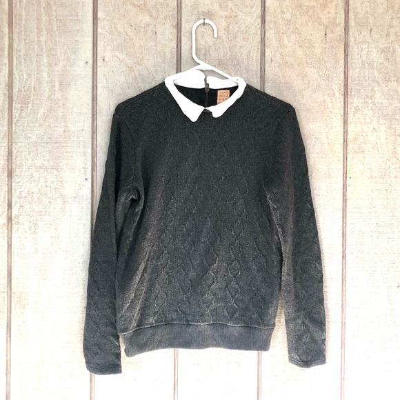 zara gray knit cable knit sweater with attached collar - Picture 3 of 8